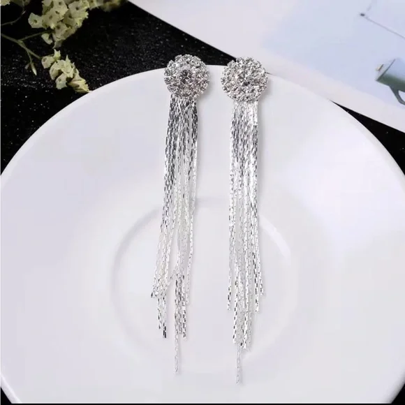 Long Exaggerated Rhinestones Tassel Earrings For Women Girls Decor Gifts 1Pair - Picture 2 of 6
